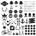 Hipster icons set. Vintage and hipster style signs collection. Retro design infographic elements: sunglasses, frames, labels Royalty Free Stock Photo